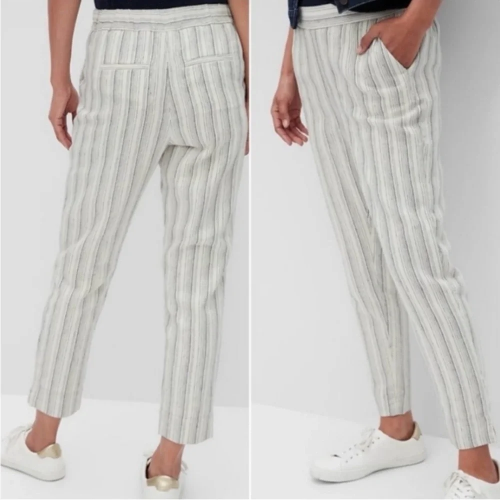 Banana Republic Hayden Blue and White Striped Cropped Pants Linen Blend Sz 6
